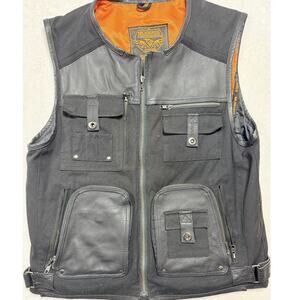 Milwaukee Performance Leather Mesh Motorcycle Vest Orange Lining Men Size M